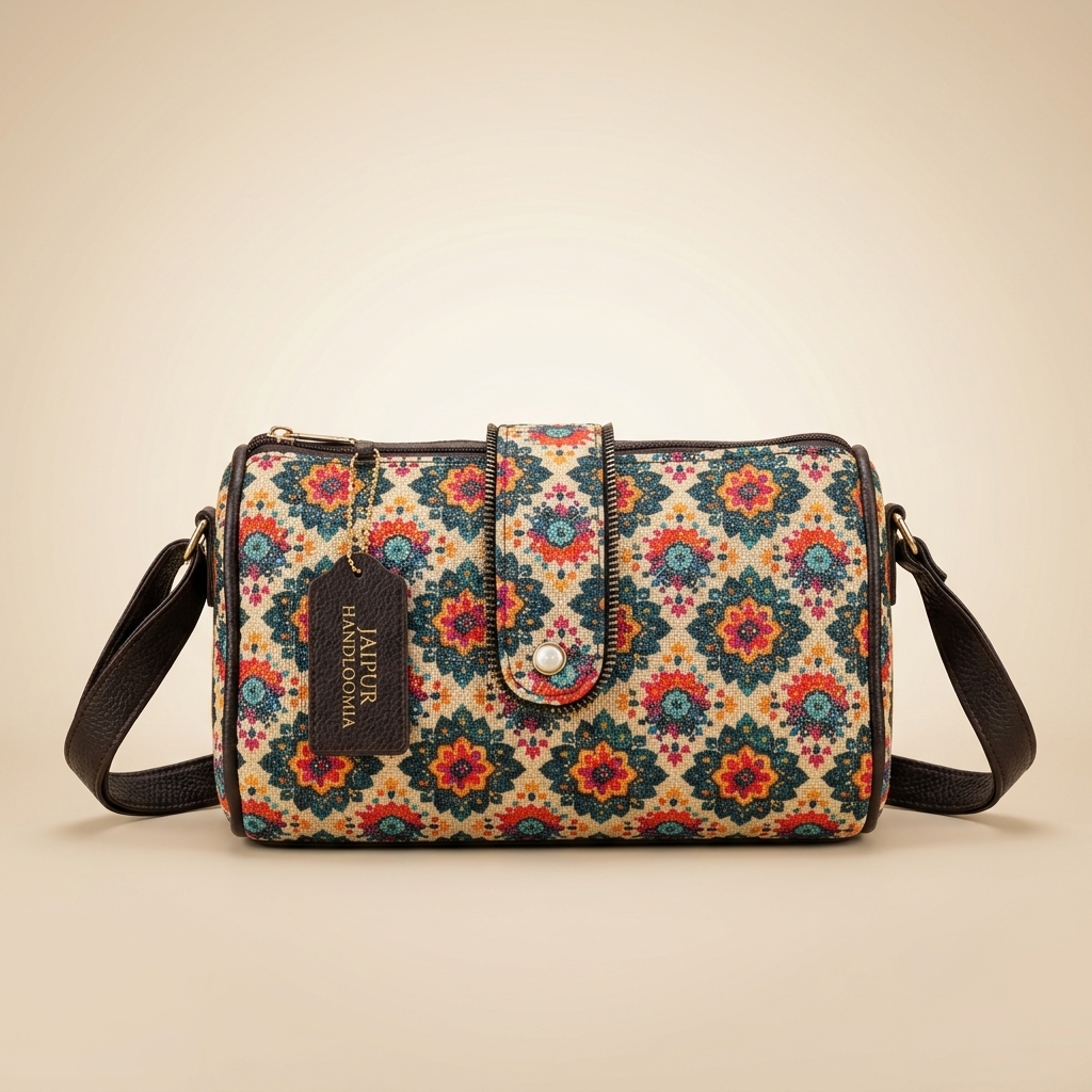 Jaipur Geometric Tapestry Double-Pocket Sling Bag