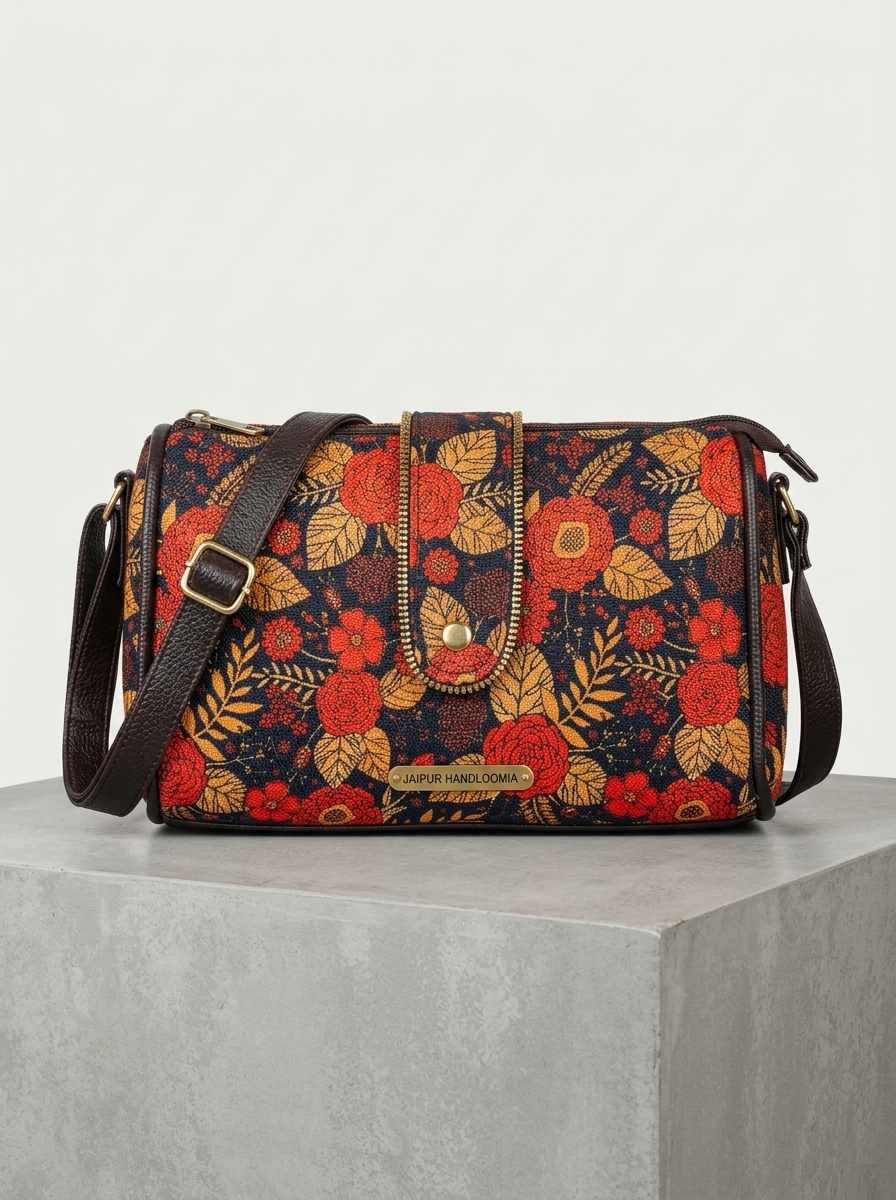 Jaipur Red Floral Cylindrical Bag