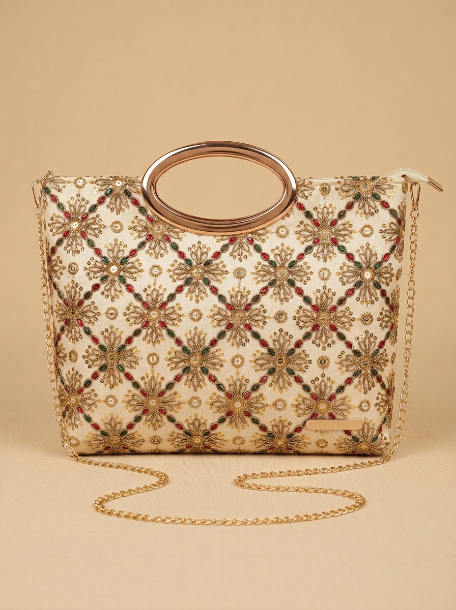 Cream Lattice Bloom Festive Clutch