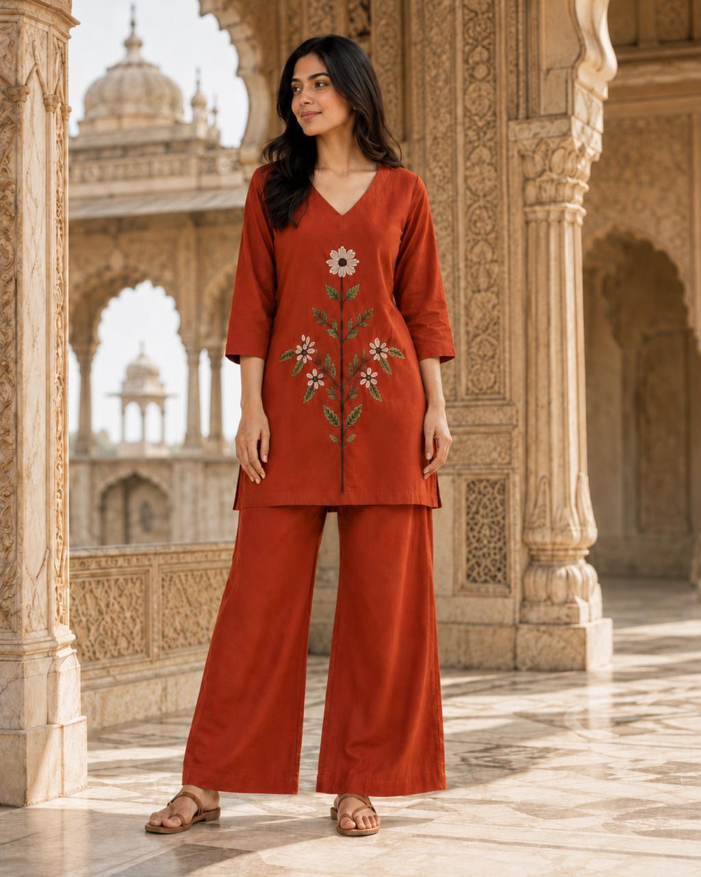 Terracotta Rust Floral Cotton Coord Set